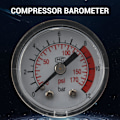 Miniatyrbillede 4 af 5: 0-12BAR 0-170PSI 10mm Gevind Gas Luftpumpe Trykmåler Kompressor Manometer