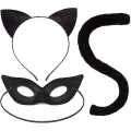 Miniatyrbild 1 av 5: Svart katt kostym katt öron svans och maskerad cover för kvinnor flickor Halloween cosplay tillbehör