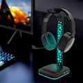 Miniatyrbillede 2 af 5: RGB-spilhøresætstativ, headsetstativ med 3,5 mm AUX og 2 USB-opladningsporte, skrivebordsspilheadsetstativ med gummibase