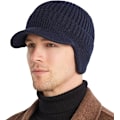Miniatyrbillede 2 af 4: Mænds Vinter Visor Beanie Hat med Øreklapper Strikket Baseball Cap med Skygge Ski Cap Varmt Fleeceforet Jagthue Blå