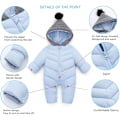 Miniatyrbillede 3 af 5: One Piece Tøj Yderbeklædning Vinterjakke med Hætte Jumpsuit Varmt Jumpsuit til 0-18 Måneder Baby Drenge Piger Blue M