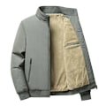 Miniatyrbillede 4 af 4: Mænds Varme Quiltede Jakker Stående Krave Tyk Fleece Business Frakker Efterår Vinter Tøj Khaki 4XL