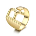 Miniatyrbilde 1 av 5: 925 Sølvring med engelske bokstaver i retro stil, mote design 18K gull åpen ring Q Resizable