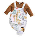 Miniatyrbild 2 av 5: Baby Jumpsuit med Lång Ärm 0-18M, Nyfödd Kläder, Remmar, Cartoon Djurtryck, Avslappnad, Bekväm, Mjuk, Vår & Höst Marrón 9-12M