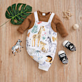 Miniatyrbild 1 av 5: Baby Jumpsuit med Lång Ärm 0-18M, Nyfödd Kläder, Remmar, Cartoon Djurtryck, Avslappnad, Bekväm, Mjuk, Vår & Höst Marrón 9-12M