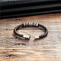 Miniatyrbillede 2 af 6: Sort læderarmbånd og rustfrit stålperler