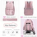 Miniatyrbilde 5 av 7: Solidfarget Skolevesker Svarte Ryggsekker for Jenter, Multilomme Elementær Jentevesker, Lett Avslappet Dagstursekk B-pink