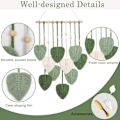 Miniatyrbild 4 av 7: Macrame Väggbonad Grön Blad Frans Tapet Boho Chic Väggdekor Handgjord Vävd Bomullsrep Tapet Estetisk Bohemian Väggkonst för Sovrum