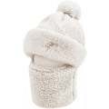 Pikkukuva 1 / 5: Naisten pyöräilytuulenpitävä huivihattu Talvinen kaulaliina Lämmin fleece-naamio Termohuppu Pompomilla hiihtämiseen pyöräilyyn One Size,Beige
