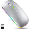 Miniatyrbillede 1 af 7: LED trådløs mus, slank genopladelig trådløs lydløs mus, 2.4G bærbar USB optisk trådløs computermus med USB-modtager til notesbog, pc, bærbar computer Silver