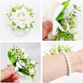 Miniatyrbillede 4 af 4: 2 stk. kunstige håndledsblomster hvide roser til bryllup, mænds boutonniere rose corsage, brud brudepige håndledsrem armbånd bryllupsblomster