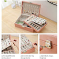 Miniatyrbillede 4 af 5: Rejse Smykkeæske, PU Læder Lille Smykke Organizer Til Kvinder Piger, Dobbelt Lag Portabel Mini Rejseetui Display Opbevaring Holder Æsker Til Stud E
