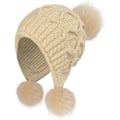Pikkukuva 1 / 5: Naisten neulottu pipo, talvinen lämmin pipo pom pom -tupsulla, tuulenpitävällä korvaläpällä (beige)