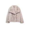 Miniatyrbilde 2 av 9: TRAFZA - Korte syntetisk skinnjakke for kvinner, tykk og varm langærmet jakke, ensfarget, elegant, trendy, vinterjakke Beige White XS