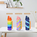 Miniatyrbilde 5 av 7: Silikon vannflaske for barn, 500 ml bærbar sammenleggbar vannflasker, lekkasjesikre silikon drikkeflasker med snorstropper for jenter og gutter Pink