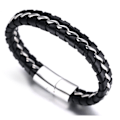 Miniatyrbillede 3 af 5: Børns drenge ægte læderarmbånd sort. Titanium sølvkæde