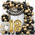 Miniatyrbillede 1 af 4: 18 års fødselsdagsdekorationer, 18 års fødselsdagsfestdekorationer i sort guld, fødselsdagsballonbuesæt sort guldballon