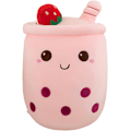 Miniatyrbilde 1 av 5: Boba Tea plysjputer, søte Boba plysjmyke leker gigantiske Boba utstoppede dyrepute for Boba-elskere (rosa, 24 cm)