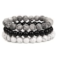 Pikkukuva 1 / 3: 8mm luonnonkivi rannekorusarja miehille ja naisille ruusukvartsi rhodonite musta onyx pinottavat rannehelmet Mala-amulettirannekoru 3 kpl (valkoinen)