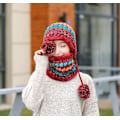 Pikkukuva 3 / 6: Neulehattuhuivisetti Talvi Lämmin Paksu Virkattu Pom Pom Beanie Hat Cap Ulkoilu Hiihto Lumilautailu Pyöräily Pom Pom Hemming Hatut Fleecevuorilla