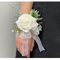 Miniatyrbillede 5 af 5: 2 stk. Hvide Rosen Håndled Blomster og Mænds Bryllupsblomster Bryllupsceremoni og Håndled Corsage, Brude Bryllupsblomster Tilbehør