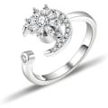 Miniatyrbild 1 av 5: 925 Silver Anti Stress Ångest Ring - Cubic Zirconia Sunflower Spinner Ring