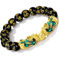 Miniatyrbillede 1 af 5: Feng Shui sort Obsidian rigdomsarmbånd farveændret Pi Xiu armbånd drage