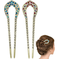 Pikkukuva 1 / 5: 2 kpl Vintage hiustikkua, kristallirhinestone kaksoispiikkinen hiusneulakeppi kampaus Chignon hiusneula
