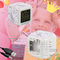 Miniatyrbild 5 av 5: Actl Flickorlarm Klocka, Barnlarm Klocka Med 4-sidigt Mönster 9 Sorter Led-ljus Väckarklocka Sängbord C För Uni