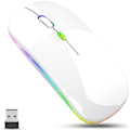 Miniatyrbillede 1 af 7: LED trådløs mus, slank genopladelig trådløs lydløs mus, 2.4G bærbar USB optisk trådløs computermus med USB-modtager til notesbog, pc, bærbar computer White