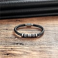 Miniatyrbillede 3 af 6: Sort læderarmbånd og rustfrit stålperler