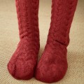 Miniatyrbilde 3 av 5: Kvinners Vinter Varme Tykke Strikkede Plysjforede Tøffelsokker Ensfarget Chunky Kabel Heklet Myke Fuzzy Koselige Sovestrømper Pink
