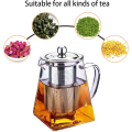 Miniatyrbillede 3 af 5: Klar glas tekande med infuser te si pot rustfrit stål i firkantet form tekande med infusere til løs te og kaffe (750ML-Square)