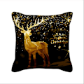 Miniatyrbilde 2 av 5: God jul Svart Gull Pynteputer For Trekk Ferie Snøfnugg Rein Bokstaver Trykk Dekorativt Firkant Pyntetrekk For Skall For Sofa 3