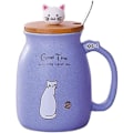 Miniatyrbild 1 av 5: Kattmugg Söt Keramisk Kattunge Kaffekopp med Underbar Kattlock Rostfritt Stål Sked för Kaffe Te Mjölk 380ML Te Mjölk Julmugg för Kvinnor (Lila)
