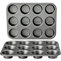 Pikkukuva 1 / 6: Basics tarttumaton pyöreä hiiliteräksinen muffinipelti, 2-pakkaus, harmaa