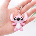 Miniatyrbillede 5 af 5: 1/2 stk. Stitch legetøj vedhæng tegneserie lydmodel nøglering par LED nøglering gave Pink