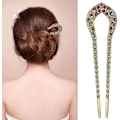 Pikkukuva 4 / 5: 2 kpl Vintage hiustikkua, kristallirhinestone kaksoispiikkinen hiusneulakeppi kampaus Chignon hiusneula