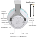 Pikkukuva 4 / 4: Bluetooth-kuulokkeet korvan yli, LED-valolla varustetut langattomat kuulokkeet korvan yli Hi-Fi-stereokuulokkeet taitettavat langalliset kuulokkeet mikrofonilla yhteensopivat (valkoinen)