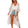 Pikkukuva 1 / 7: Naisten uimapukupeite Uimapuku Kimono Pitkä rantamekkokukka Pitsi Bikini Uimapukupeite Aurinkosuojavaatteet White