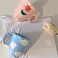 Miniatyrbillede 5 af 5: Håndlavet Keramisk Krus Håndmalet Og Sky Uregelmæssig Kaffekop Til Te Mælk Gaver Kop(blå)