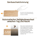 Miniatyrbild 5 av 5: Träväckarklocka Modern LED-bordsur Digital väckarklocka Röst Touch Display Tid/datum/temperatur För Hem Sovrum Kontor Brun Orange