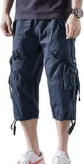 Cargo Shorts for Menn Bomull 3/4 Løs Passform under Kne Capri Cargo Shorts