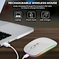 Miniatyrbillede 3 af 7: LED trådløs mus, slank genopladelig trådløs lydløs mus, 2.4G bærbar USB optisk trådløs computermus med USB-modtager til notesbog, pc, bærbar computer White