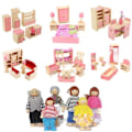 Miniatyrbillede 1 af 2: Børns lyserøde træmøbler dukkehus miniature værelse sæt dukke legetøj til gave Diy 6 Dolls Family Set