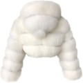 Miniatyrbilde 2 av 4: Pelsjakke for kvinner med hette, kortere boblejakke, fleece, varm jakke, pluss størrelse, vinterjakke for kvinner White XXL