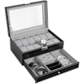 Miniatyrbillede 1 af 5: Urkasse, 12 slots dobbeltlags urkasse premium display håndværk, luksus etui arrangør, elegant arrangør til smykker, armbånd, halskæder, sort