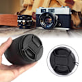 Miniatyrbillede 7 af 8: Universal Center Pinch Snap-on Front Lens Cap til vælg For Canon Nikon Sony Pentax Olympus Fuji Camera med String 55mm