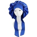 Silkeslen Satin Bonnet för sovande mössa med slipsband Nattmössa Hög kvalitet Blue