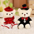 Miniatyrbillede 5 af 5: Babiqu 2 stk/parti 18cm Søde Par Bamse Bryllup Teddy Bear Plys Legetøj Bryllup Gave Brud & Gom Bamse Buket Dukke Gave Til Pige Burgundy